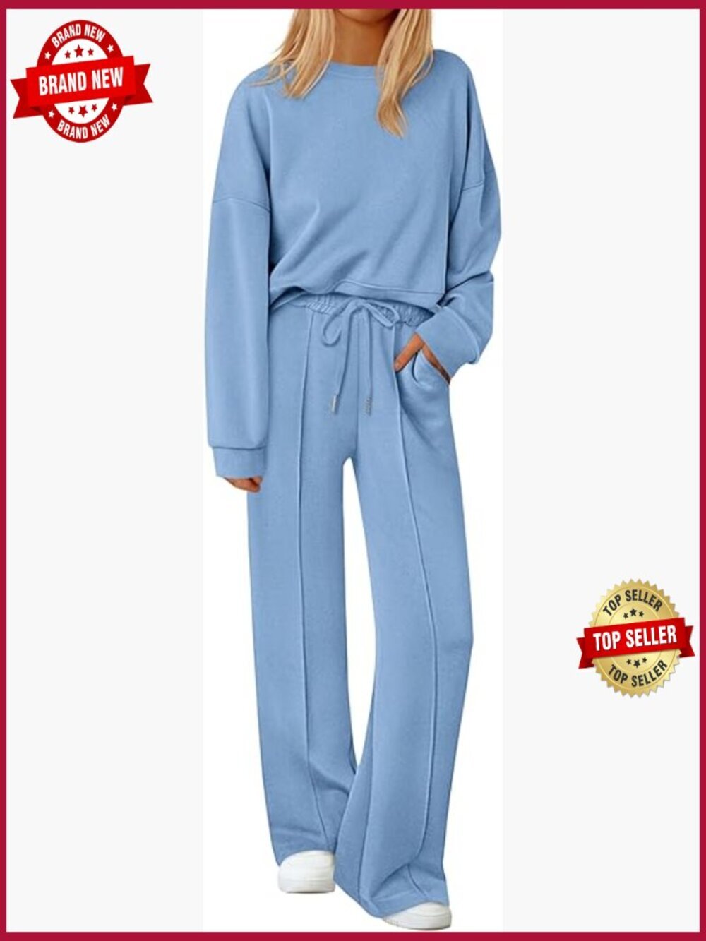 2 Piece Lounge Set - Crewneck Sweatshirt & Wide Leg Pants